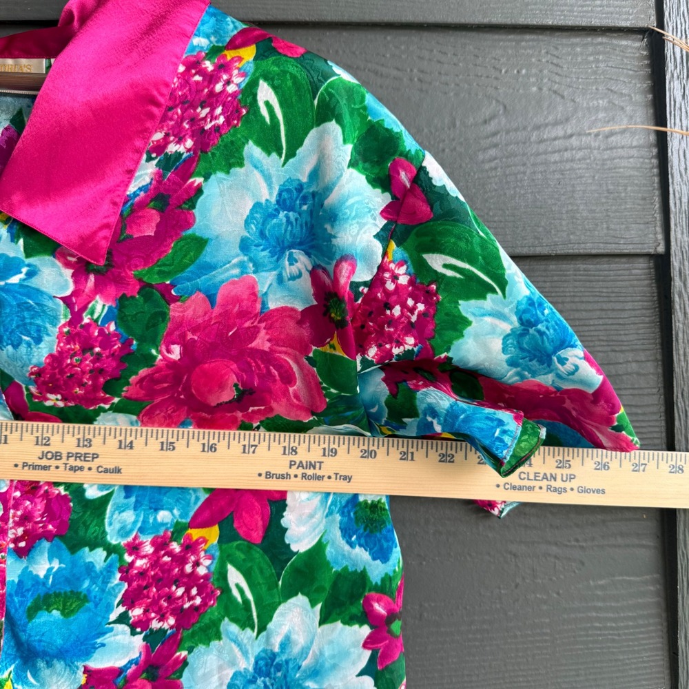 Vintage Victoria's Secret Floral Satin Pajama Set Hot Pink Medium - Picture 7 of 16